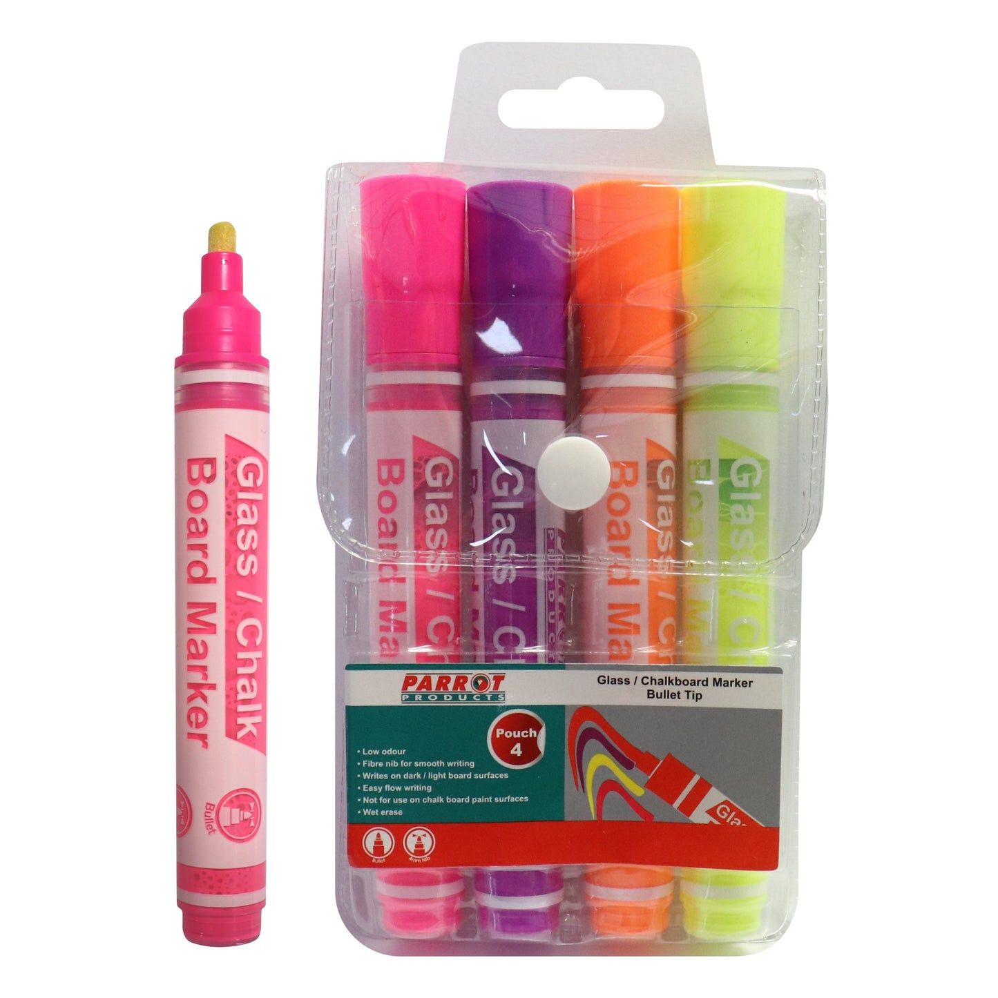 Glassboard Markers Pouch 4 (Pink, Yellow, Orange, Purple)