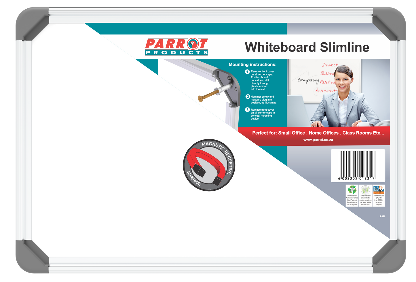 Parrot Whiteboard Slimline Magnetic 300x450mm