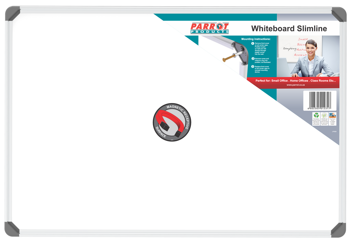 Parrot Whiteboard Slimline Magnetic 900x600mm