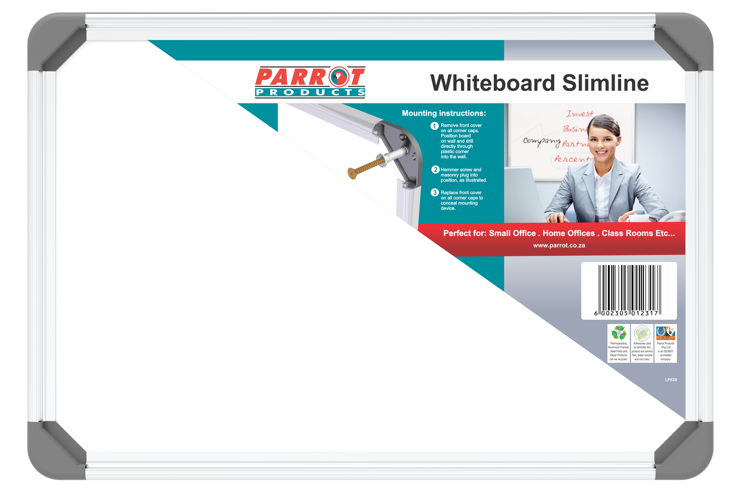 Parrot Whiteboard Slimline Non Magnetic 300x450mm