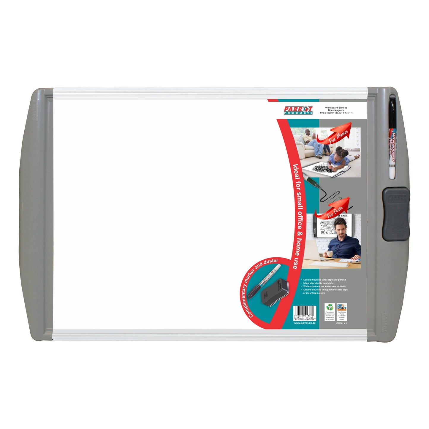 Parrot Whiteboard Slimline Non Magnetic 600x450mm Retail