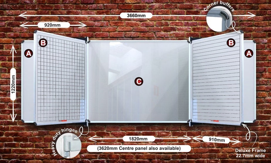 Edu Board Swing Leaf 1220x910mm Magnetic White Grey Blocks 1 Side