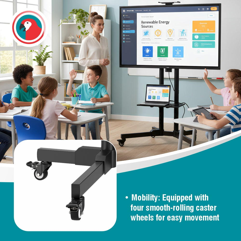 Mobile TV Stand 32"–65" Screens, Adjustable Height & AV Shelf