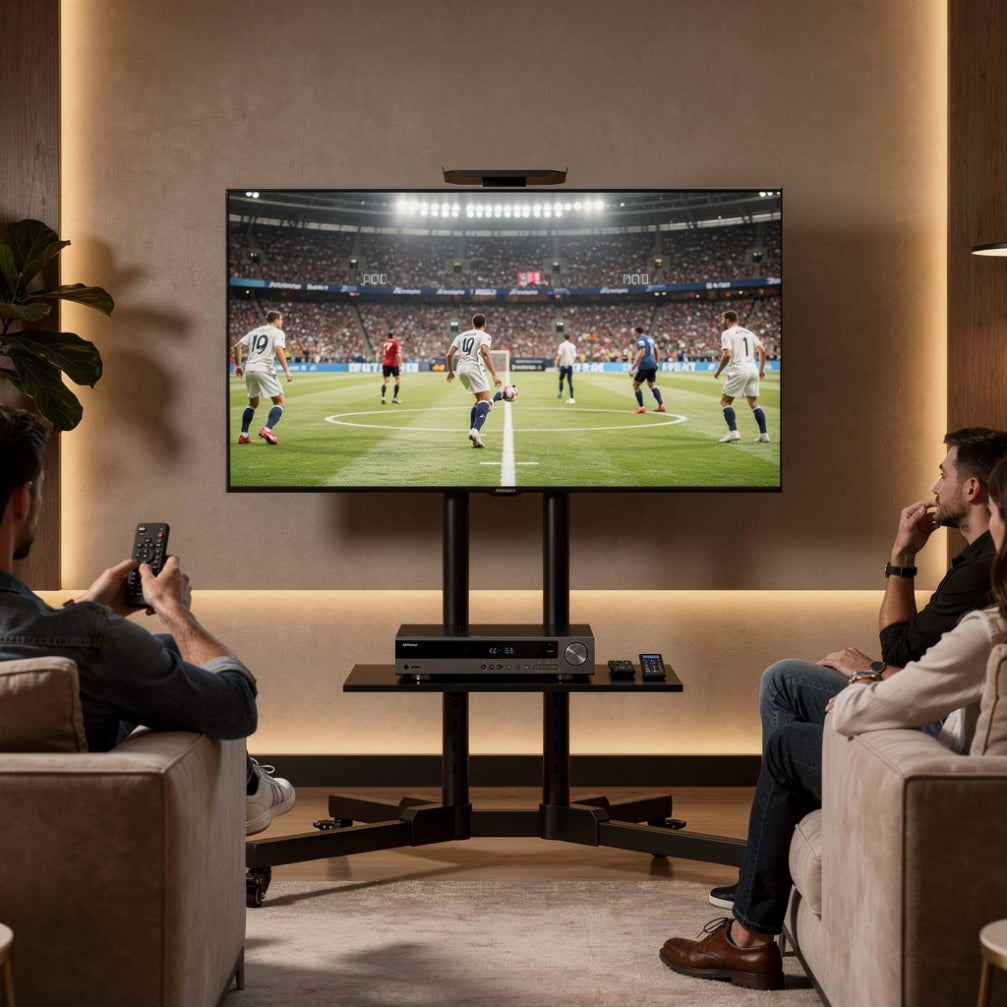 Mobile TV Stand 32"–65" Screens, Adjustable Height & AV Shelf