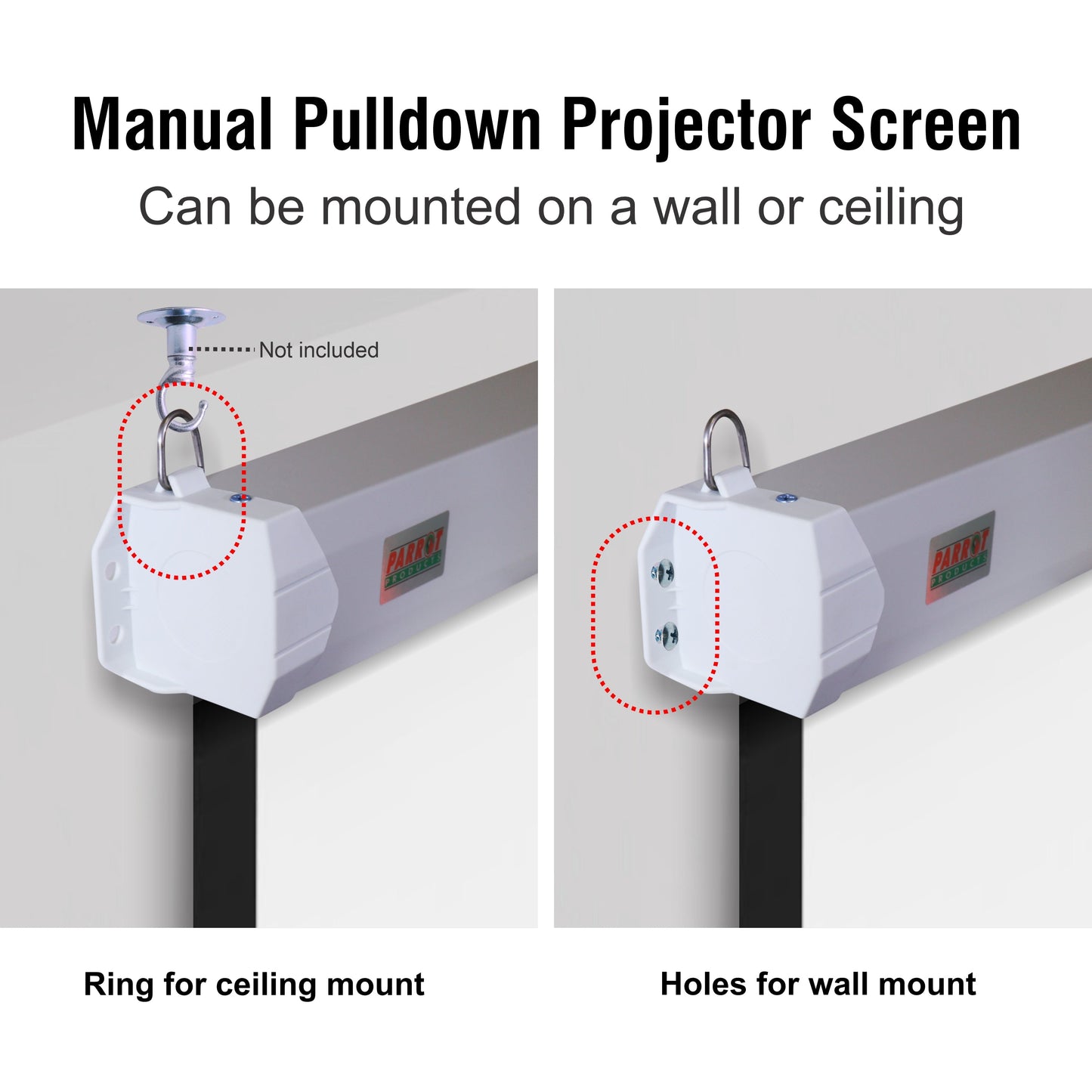 Parrot Products Manual Pull Down Screens 4:3 Aspect Ratio