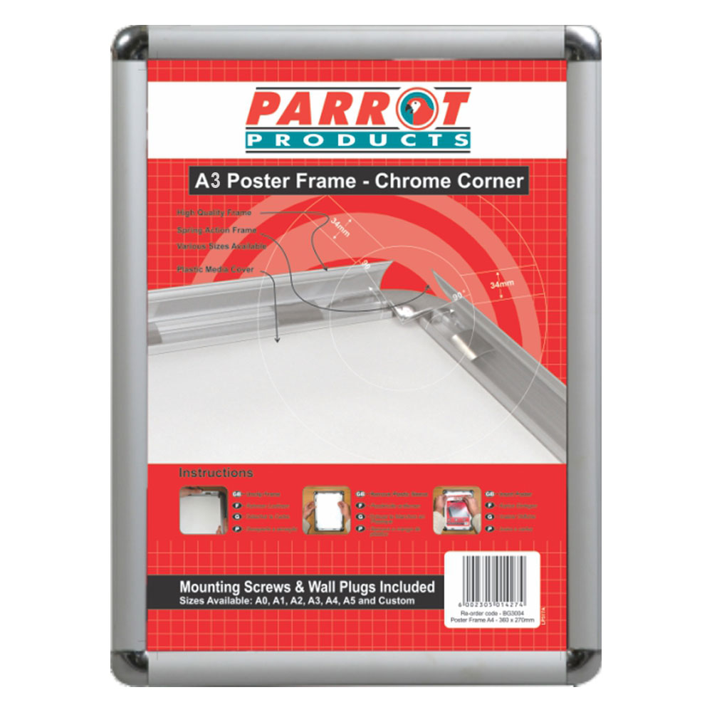 Poster Frame A3 480 x 360mm Chrome Corner