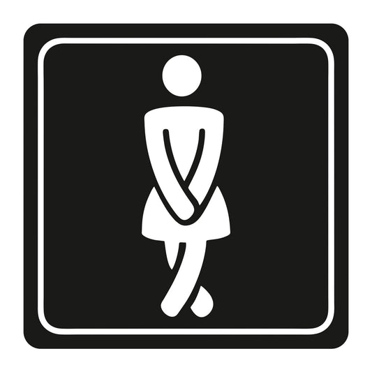 Sign Symbolic 150 x 150mm White Printed Ladies Toilet Sign On Black Acp