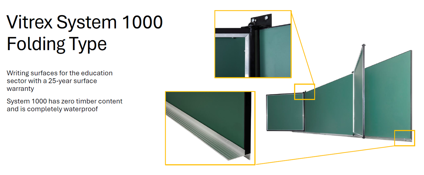 Vitreous Enamel Vitrex System 1000 Chalkboards 4800mm x 1140mm