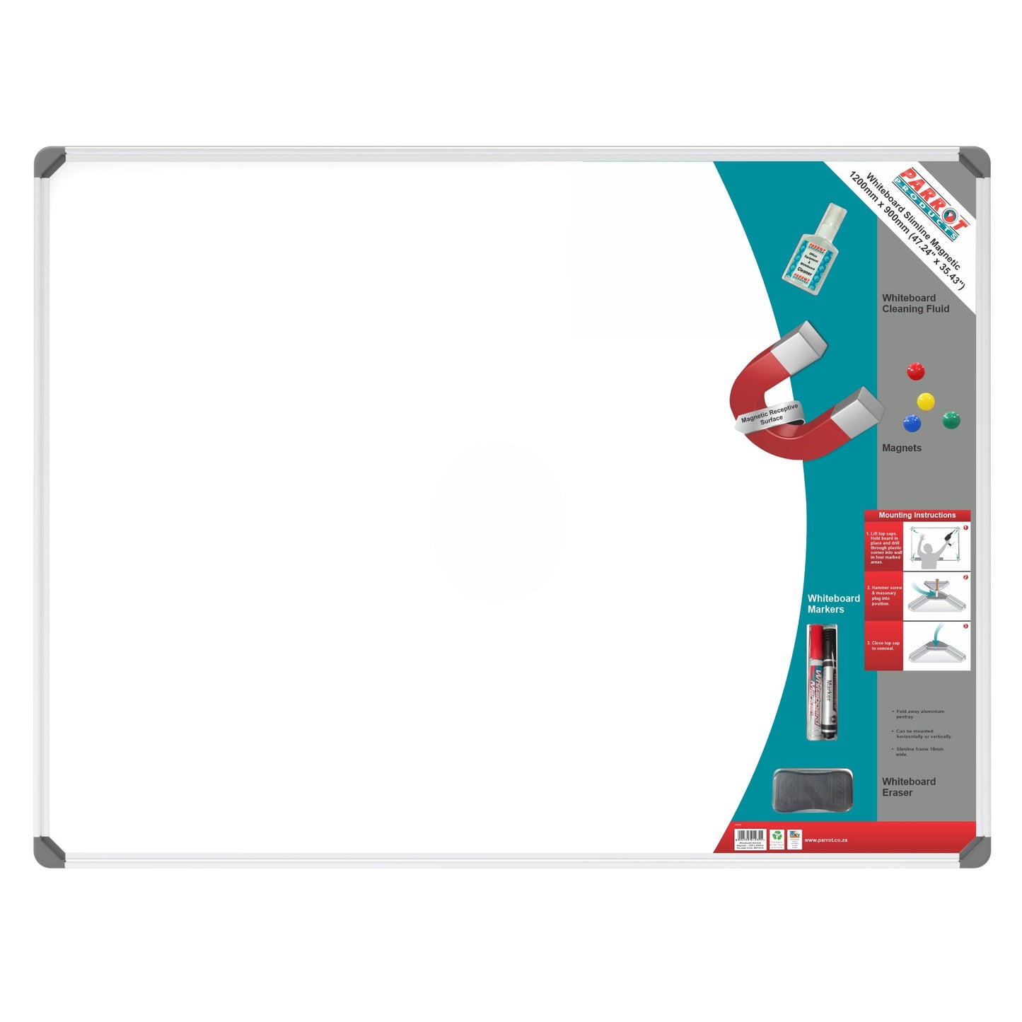 Parrot Whiteboard Slimline Magnetic 1200x900mm Retail
