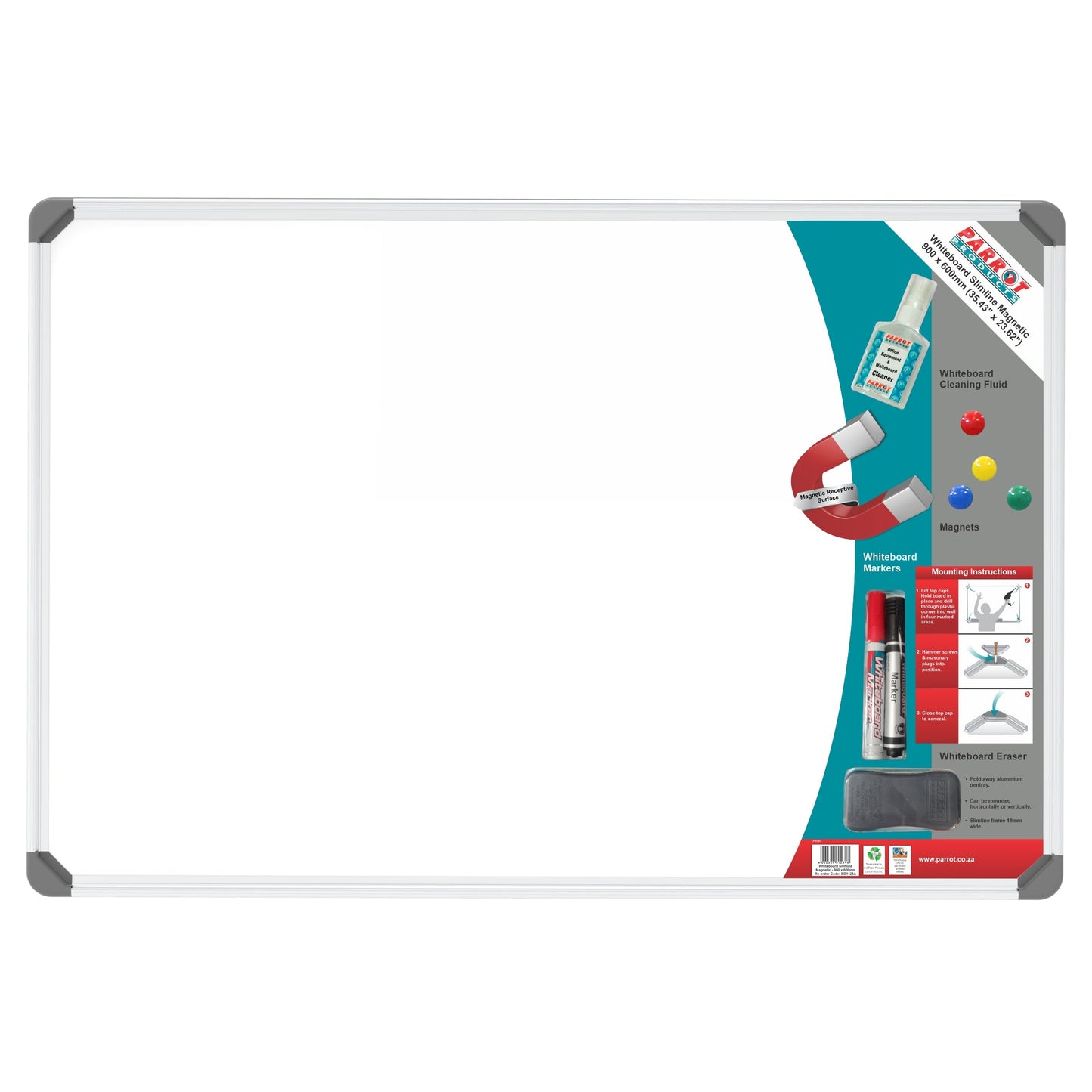 Parrot Whiteboard Slimline Magnetic 900x600mm Retail
