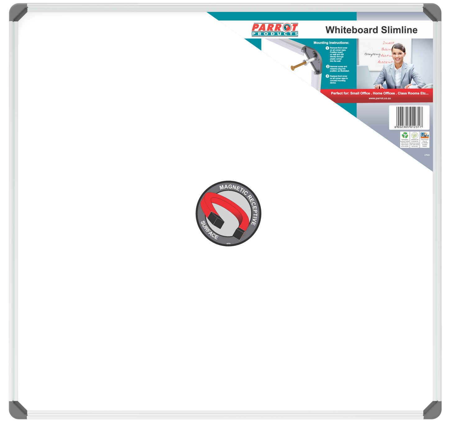 Parrot Whiteboard Slimline Magnetic 900x900mm