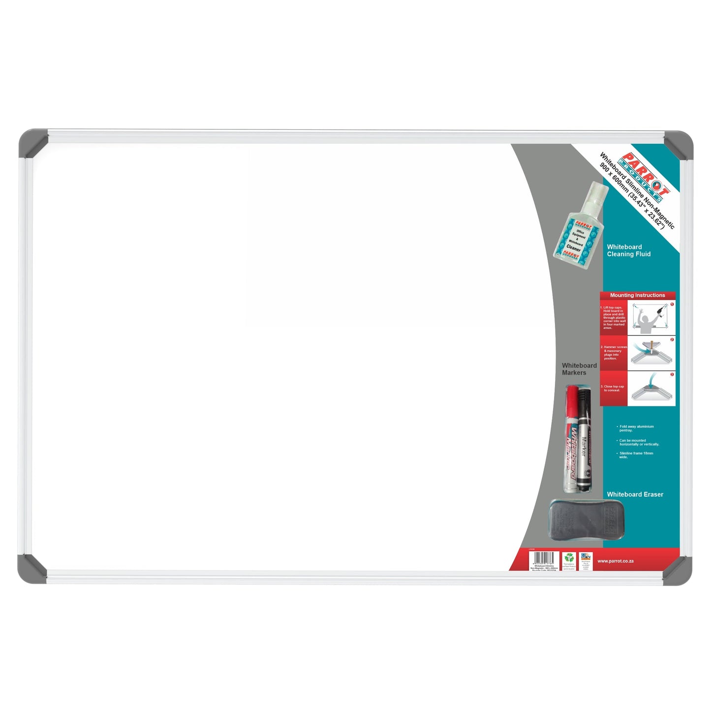 Parrot Whiteboard Slimline Non Magnetic 900x600mm Retail