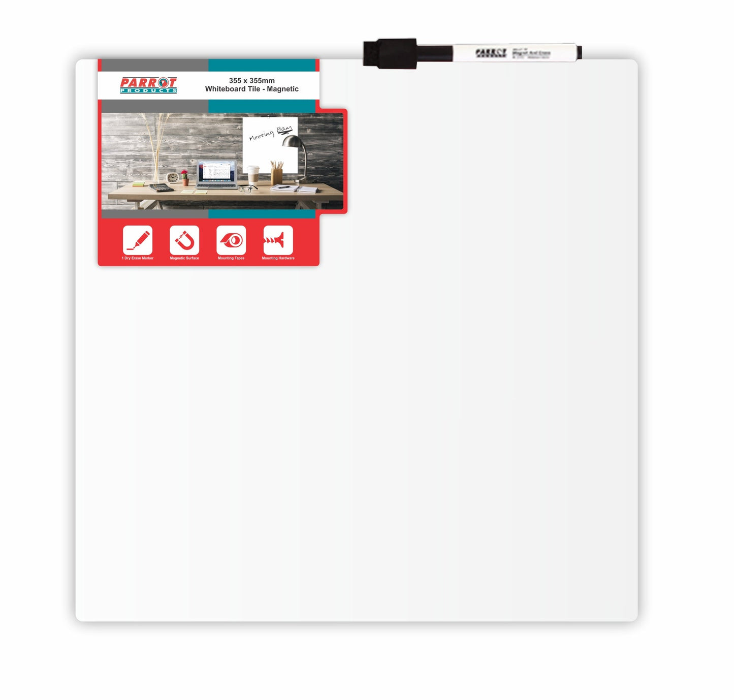 Whiteboard Tile Magnetic 355x 355mm White